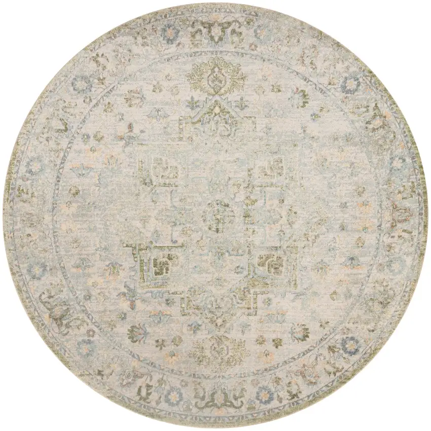 5' Blue And Beige Floral Round Rug Photo 4