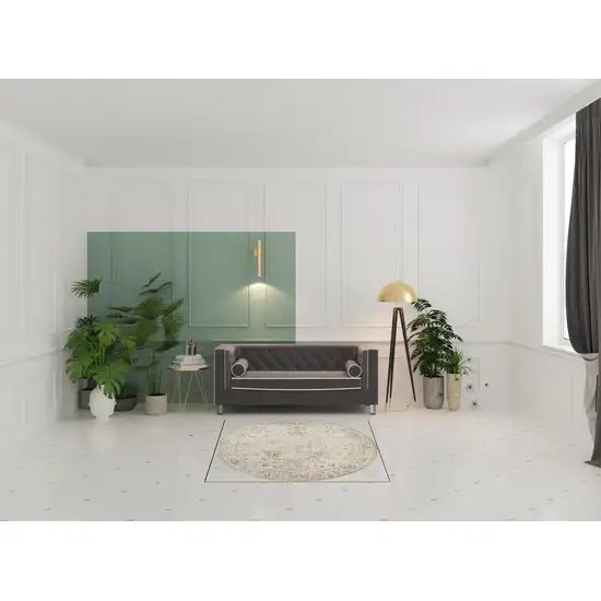 5' Blue And Beige Floral Round Rug Photo 1