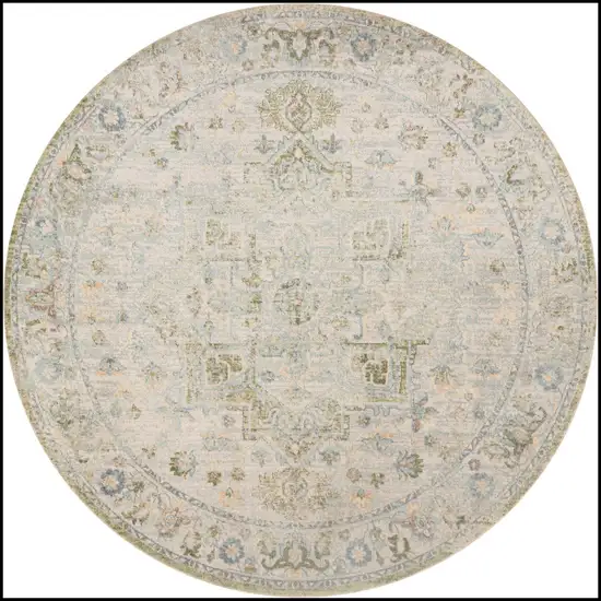 5' Blue And Beige Floral Round Rug Photo 2