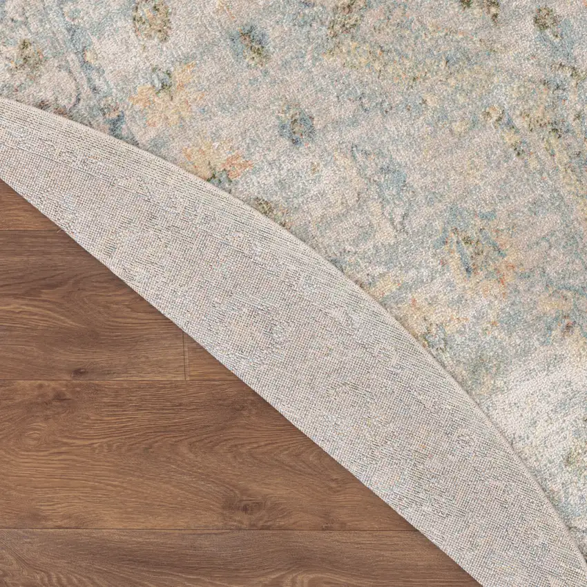 5' Blue And Beige Floral Round Rug Photo 7