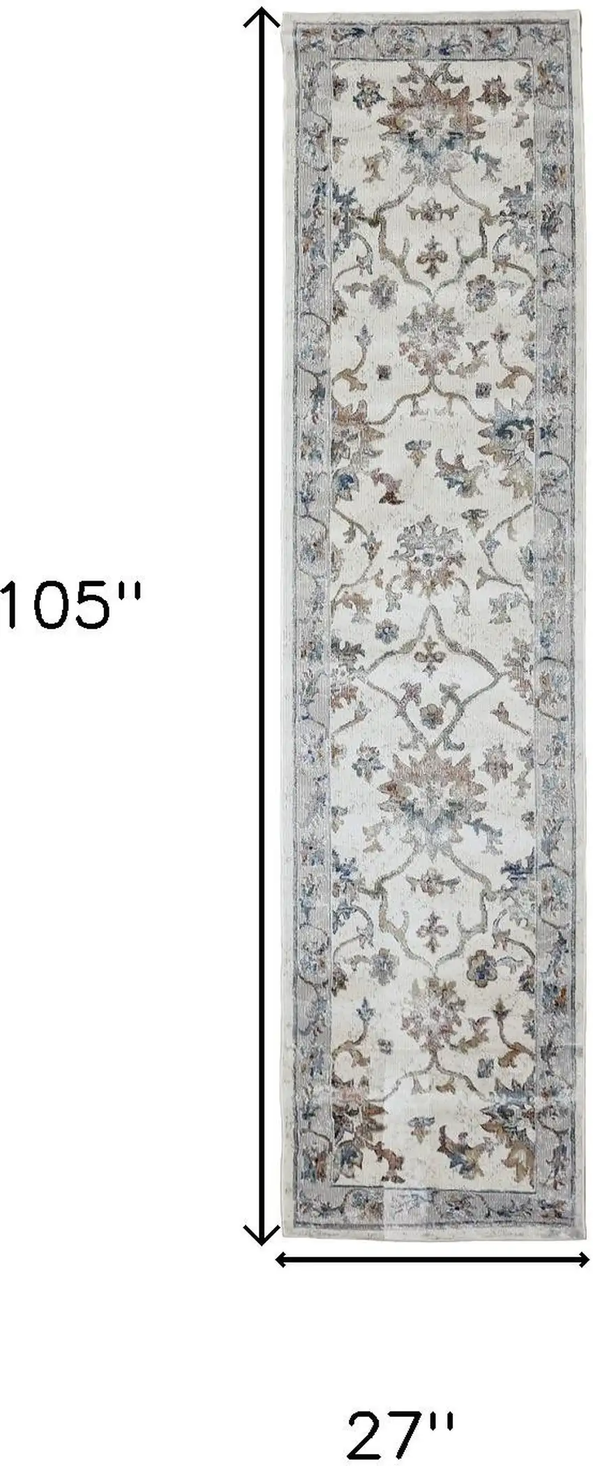 9' Blue And Beige Floral Runner Rug Photo 3