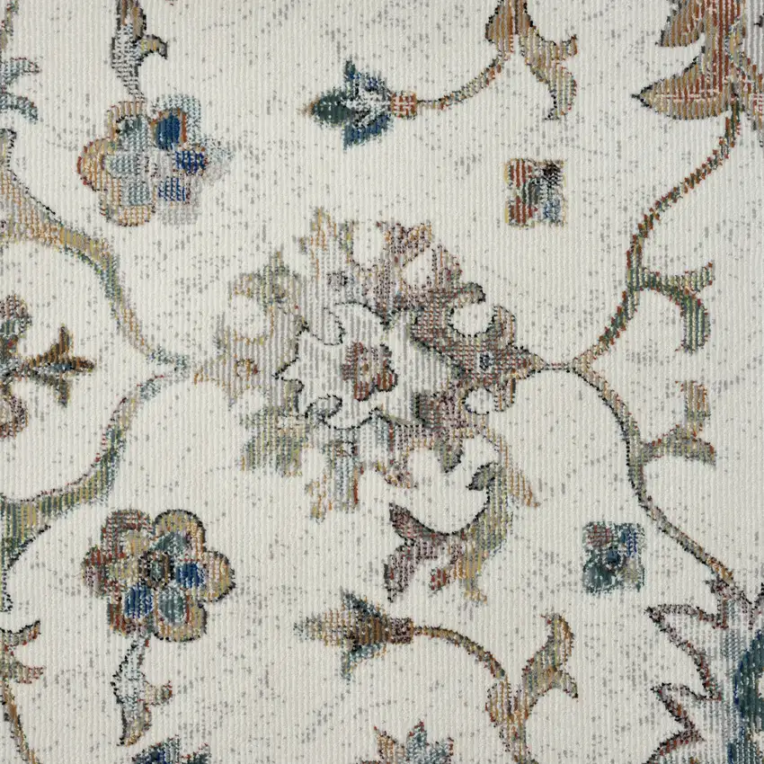 9' Blue And Beige Floral Runner Rug Photo 9