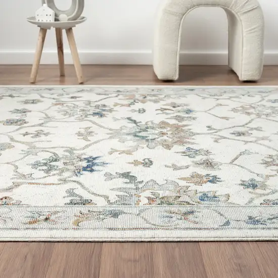 9' Blue And Beige Floral Runner Rug Photo 5