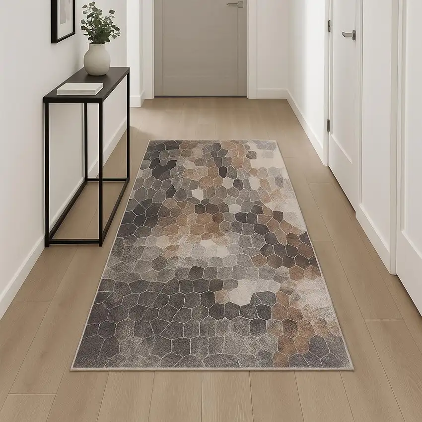 18' Blue And Beige Geometric Runner Rug Photo 2