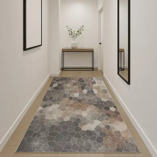 18' Blue And Beige Geometric Runner Rug Photo 3