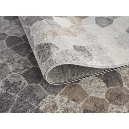 12' Blue And Beige Geometric Runner Rug Photo 6