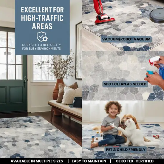 12' Blue And Beige Geometric Runner Rug Photo 5