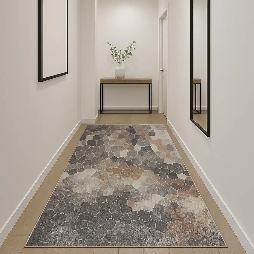 12' Blue And Beige Geometric Runner Rug Photo 1