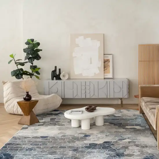 12' Blue And Beige Geometric Runner Rug Photo 7