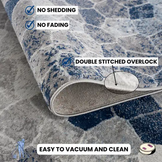 12' Blue And Beige Geometric Runner Rug Photo 8