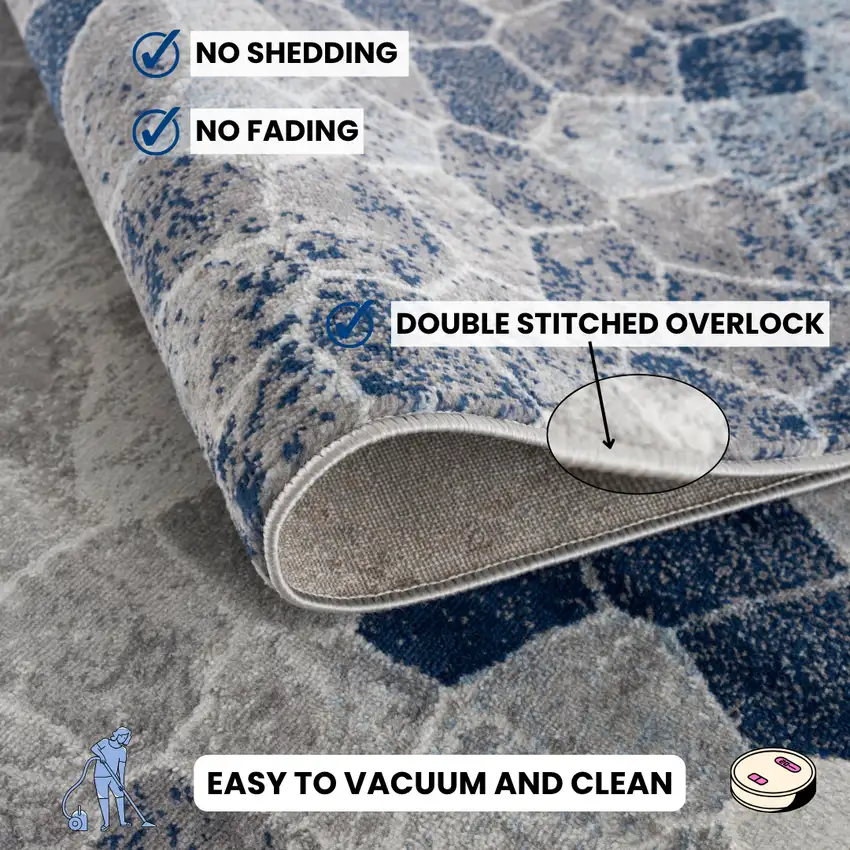 12' Blue And Beige Geometric Runner Rug Photo 8