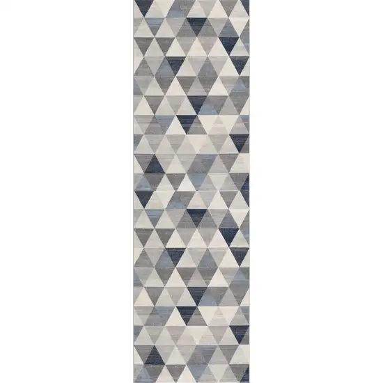 18' Blue And Beige Geometric Runner Rug Photo 2