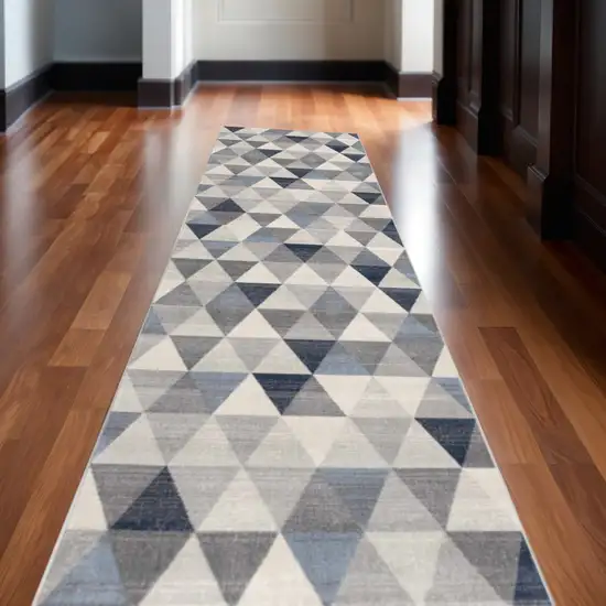18' Blue And Beige Geometric Runner Rug Photo 1