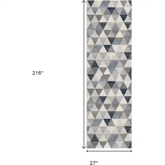 18' Blue And Beige Geometric Runner Rug Photo 3