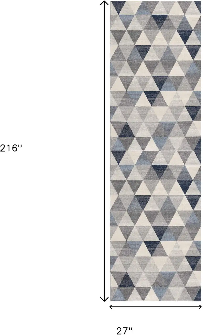 18' Blue And Beige Geometric Runner Rug Photo 3