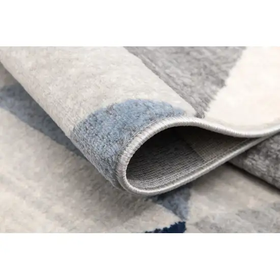 18' Blue And Beige Geometric Runner Rug Photo 6