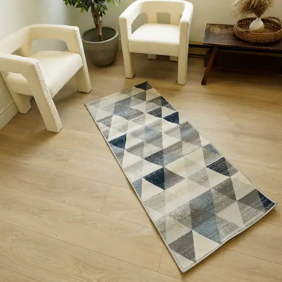 18' Blue And Beige Geometric Runner Rug Photo 4