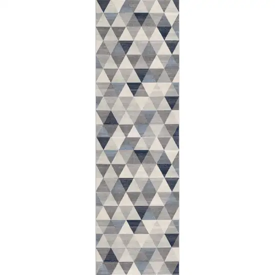 12' Blue And Beige Geometric Runner Rug Photo 2