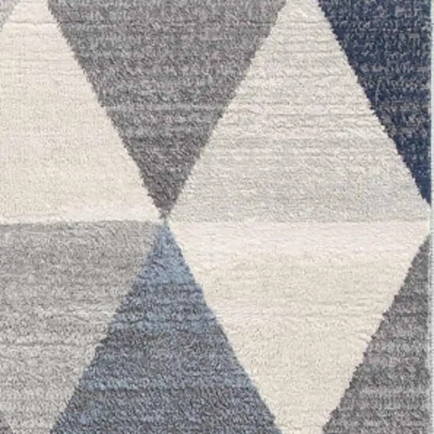 12' Blue And Beige Geometric Runner Rug Photo 4