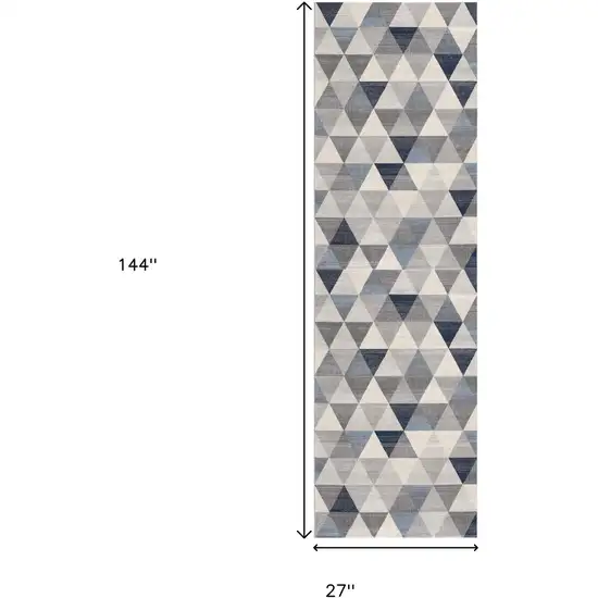 12' Blue And Beige Geometric Runner Rug Photo 3
