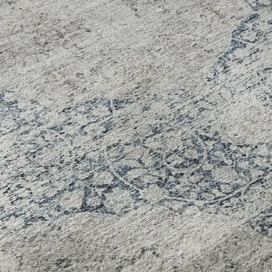 8' Blue And Beige Medallion Washable Round Rug With UV Protection Photo 8