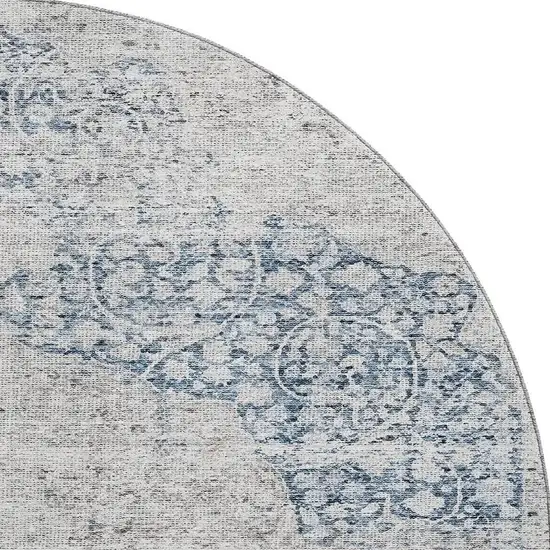 8' Blue And Beige Medallion Washable Round Rug With UV Protection Photo 2