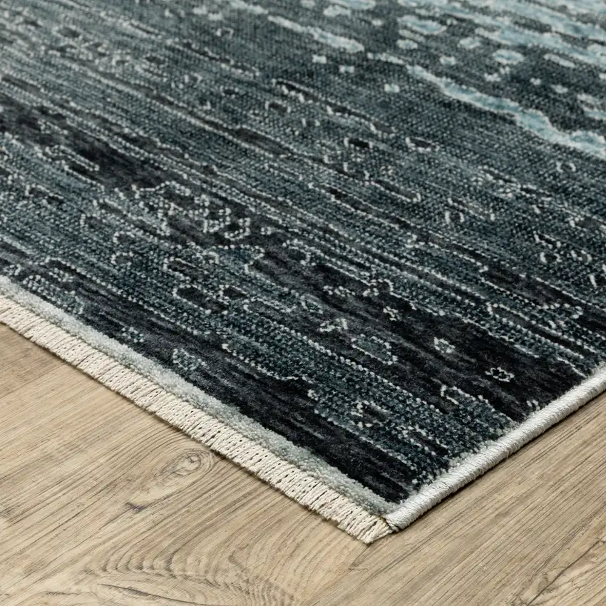 8' Blue And Beige Ombre Runner Rug With Fringe Photo 4