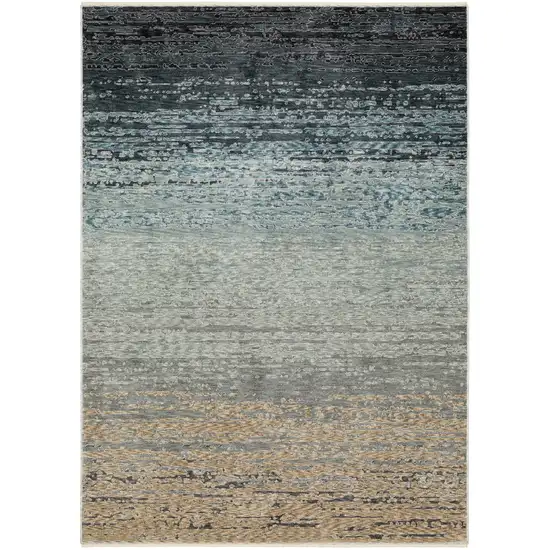 8' Blue And Beige Ombre Runner Rug With Fringe Photo 2