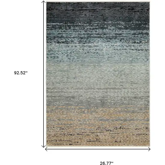 8' Blue And Beige Ombre Runner Rug With Fringe Photo 9