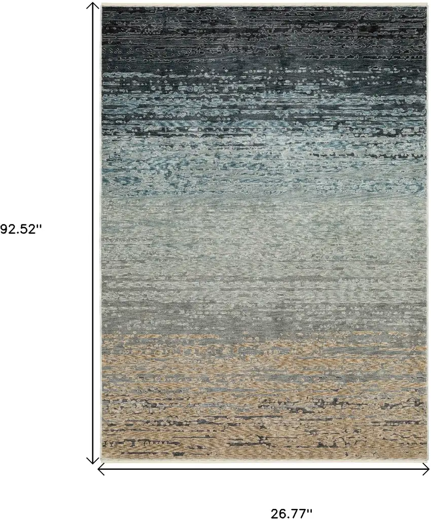 8' Blue And Beige Ombre Runner Rug With Fringe Photo 9