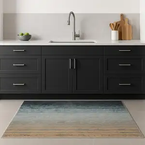 Photo of 8' Blue And Beige Ombre Runner Rug With Fringe