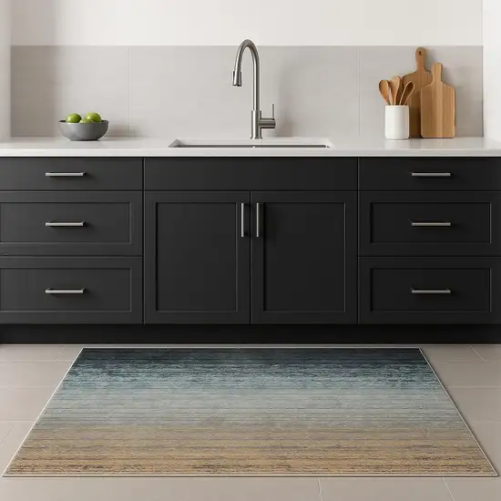 8' Blue And Beige Ombre Runner Rug With Fringe Photo 1