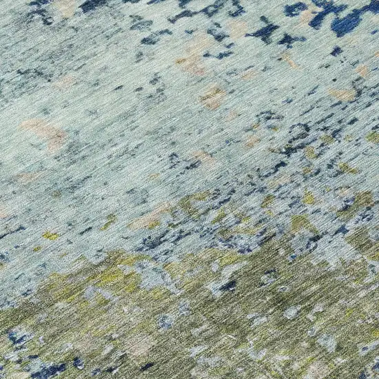 8' Blue And Beige Round Abstract Washable Indoor Outdoor Area Rug Photo 8