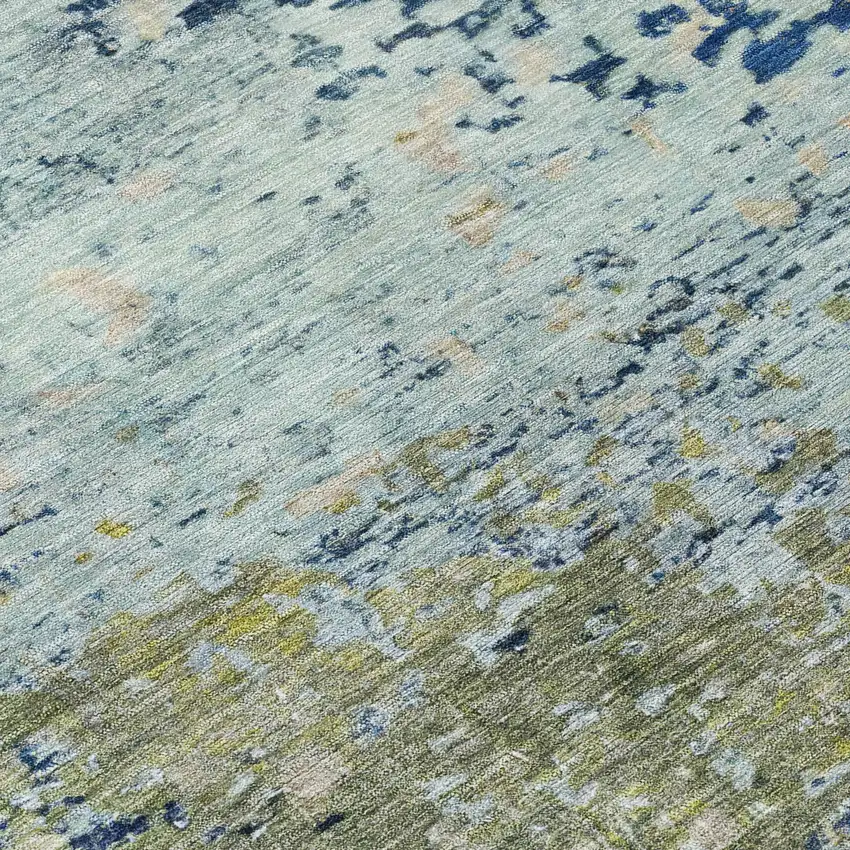 8' Blue And Beige Round Abstract Washable Indoor Outdoor Area Rug Photo 8