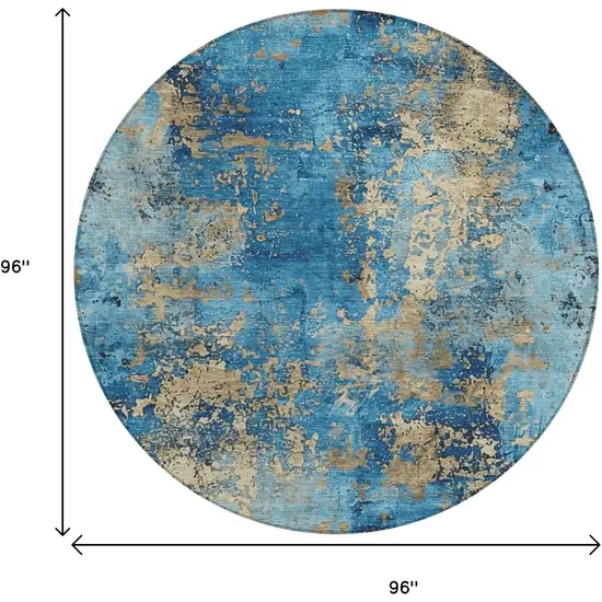 8' Blue And Beige Round Abstract Washable Indoor Outdoor Area Rug Photo 8
