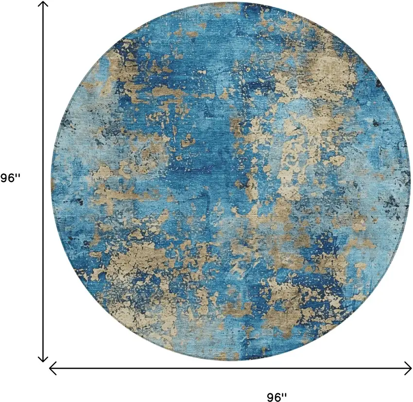 8' Blue And Beige Round Abstract Washable Indoor Outdoor Area Rug Photo 8