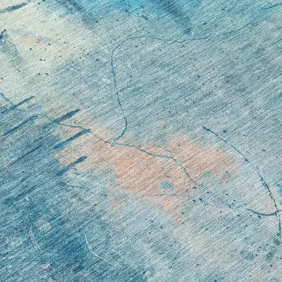 8' Blue And Beige Round Abstract Washable Indoor Outdoor Area Rug Photo 9