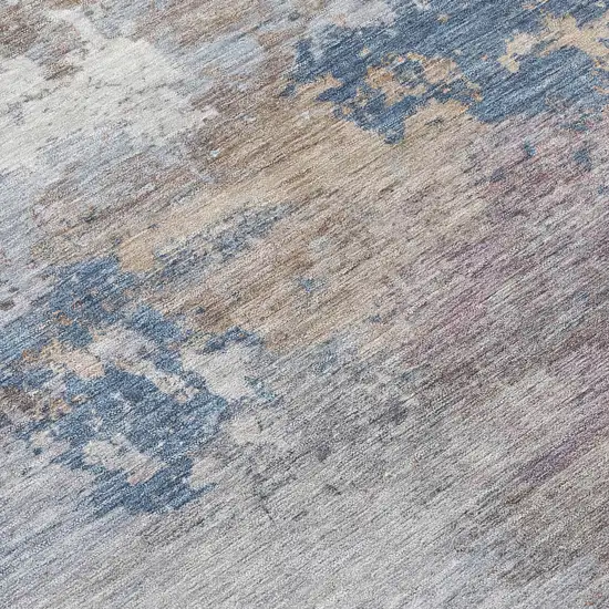 8' Blue And Beige Round Abstract Washable Indoor Outdoor Area Rug Photo 9