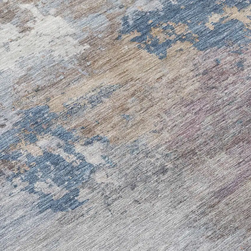 8' Blue And Beige Round Abstract Washable Indoor Outdoor Area Rug Photo 9