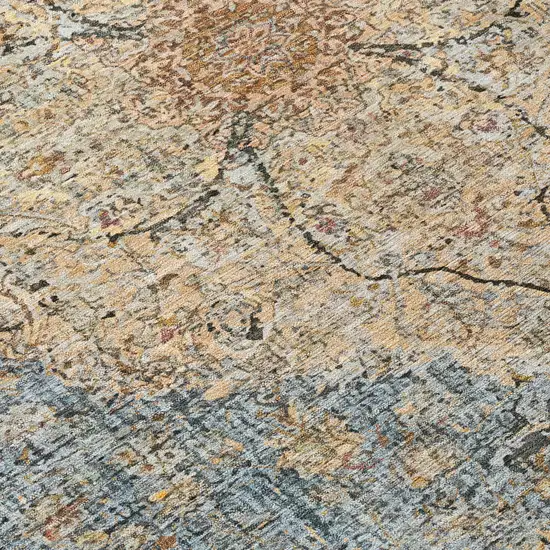 8' Blue And Beige Round Oriental Washable Indoor Outdoor Area Rug Photo 9