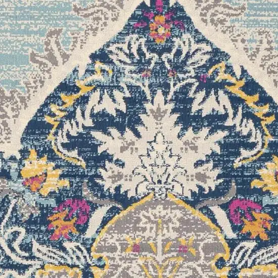 8' Blue And Beige Round Oriental Washable Non Skid Area Rug Photo 3