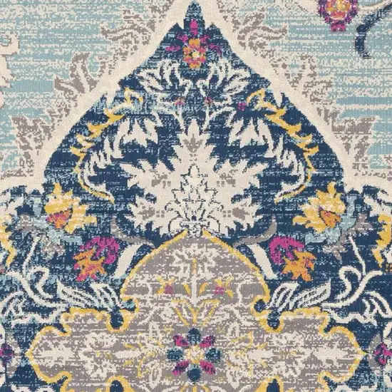 8' Blue And Beige Round Oriental Washable Non Skid Area Rug Photo 4