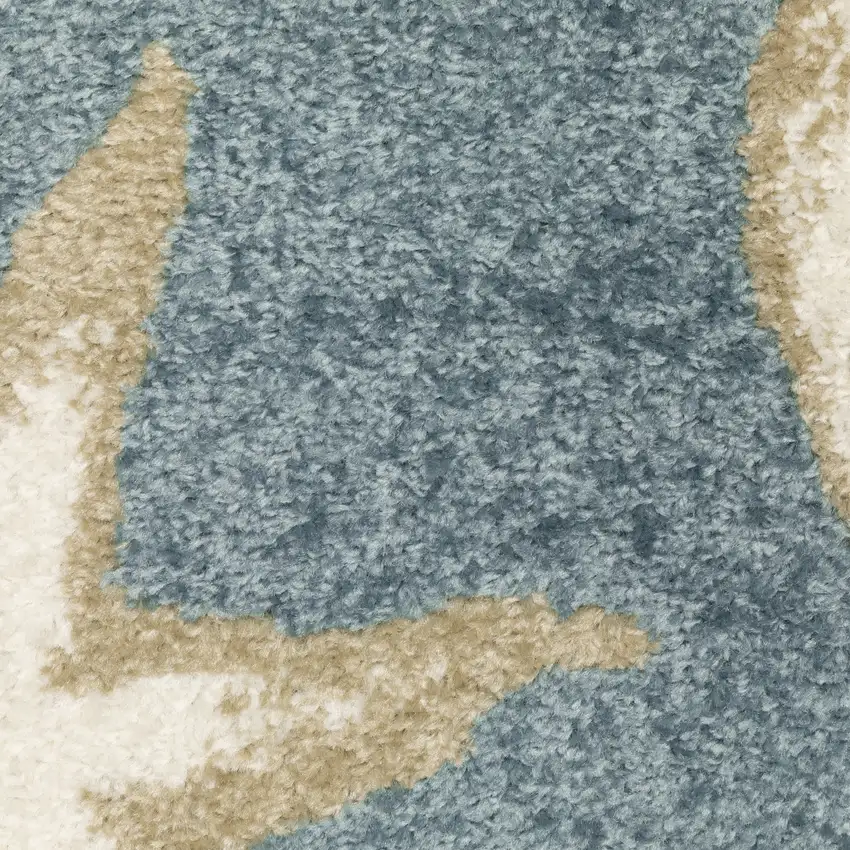 7' Blue And Beige Seashell and Coral Runner Rug Photo 7