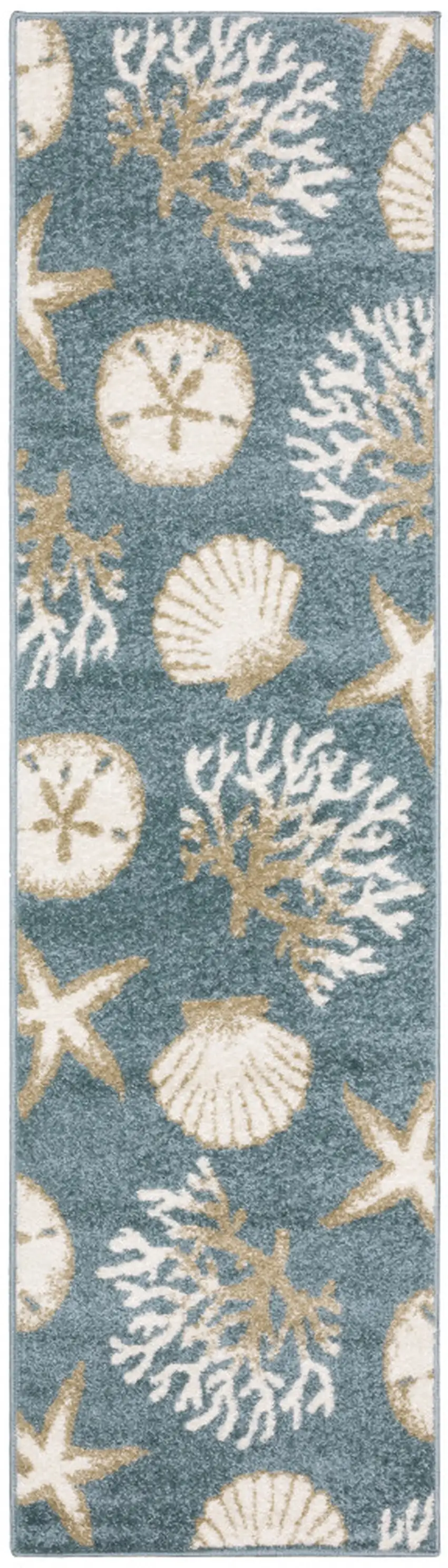 7' Blue And Beige Seashell and Coral Runner Rug Photo 2