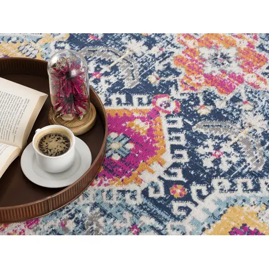 18' Blue And Beige Southwestern Runner Rug Photo 9