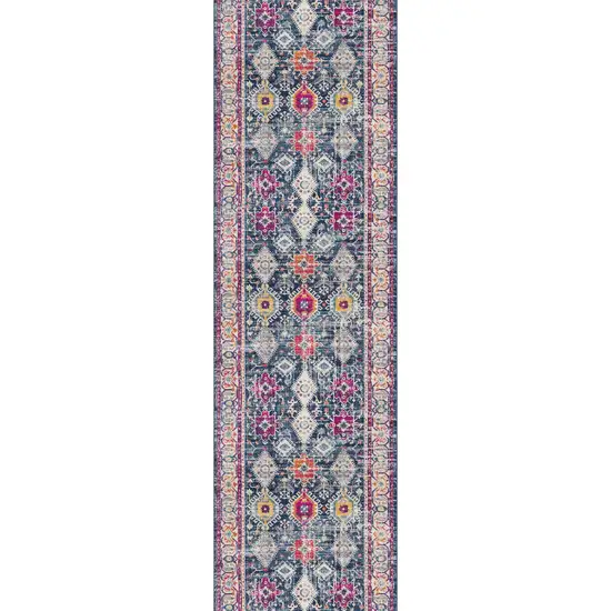 12' Blue And Beige Southwestern Runner Rug Photo 6