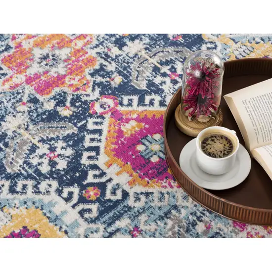 9' Blue And Beige Southwestern Runner Rug Photo 7