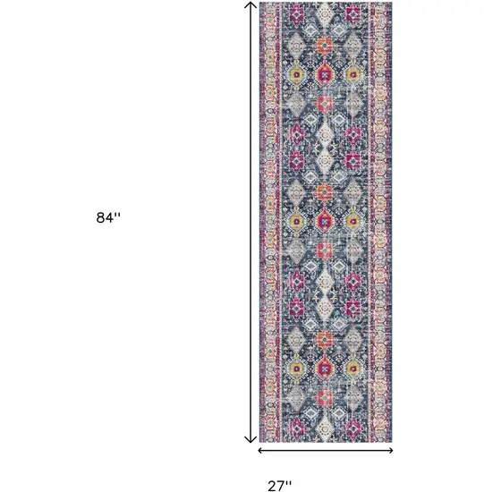7' Blue And Beige Southwestern Runner Rug Photo 8