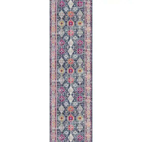 7' Blue And Beige Southwestern Runner Rug Photo 2