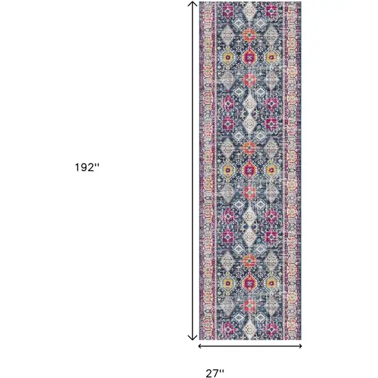 16' Blue And Beige Southwestern Runner Rug Photo 8